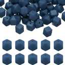 HARFINGTON 50Pcs Hexagonal Silicone Beads 14mm Geometric Focal Loose Beads Bulk for Keychain Lanyard Necklace Bracelet Making DIY Pen, Navy