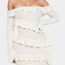 ISZPLUSH Women's Off Shoulder Ruffle Mini Dress Long Sleeve Flounce Dress Ruched Formal Cocktail Party Short Dresses