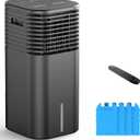 24" Windowless Evaporative Air Cooler, 15H Timer & 120°Oscillation, 3-IN-1 Cooling Fan Unit with Remote, 2-Gal Tank, 3 Modes & 3 Speeds, Ultra-Quiet Ventless Swamp Cooler for Home Office, Onyx