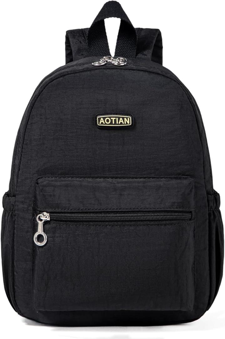 AOTIAN Mini Lightweight 11.8 Inch Backpack Durable Travel Hiking Women and Girls Small Daypack, 7 Liters Black