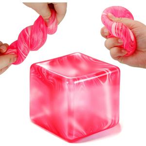 2 x Ice Cube Squishy, Slow Rising Square Shape Stress Balls for Adults(Pink) | Ice Cube Fidget Toys for Adults Sensory Toy for Anxiety Relief ADHD Office School Stocking Stuffer Classroom Prizes Gifts