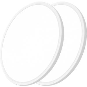 24 Inch Large Led Ceiling Light Flush Mount, 55W, 5500LM, 3000K/4000K/6000K CCT Selectable, B Right Close to Ceiling Round Flat Panel Light for Bedroom,Kitchen,Hallway, White,2PK