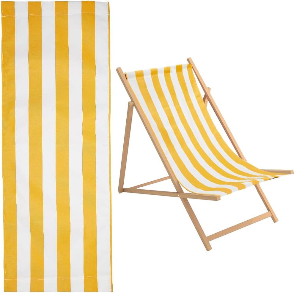 GORGECRAFT 44x17 Beach Sling Chair Replacement Canvas 1mm Thick Yellow and White Stripes Outdoor Furniture Folding Sling Lounge Chair Fabric Patio Sling Chairs Cloth for Sunbathing Garden Courtyard, 1130*432mm
