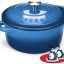 Overmont Enameled Cast Iron Dutch Oven - 7QT Pot with Lid Cookbook & Cotton Potholders - Heavy-Duty Cookware for Braising, Stews, Roasting, Bread Baking Blue