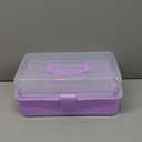 Ziliny Hair Accessories Organizer for Girls 13 in Hair Box Bin Organizer Plastic 3 Layer Containers Storage Box with Handle Sticker Fold Tray (Accessories Not Included)(Purple)