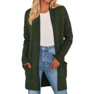 PRETTYGARDEN Long Cardigan Sweaters for Women Winter Clothing 2026 Fall Knitted Open Front Cozy Sweater with Pockets (M)