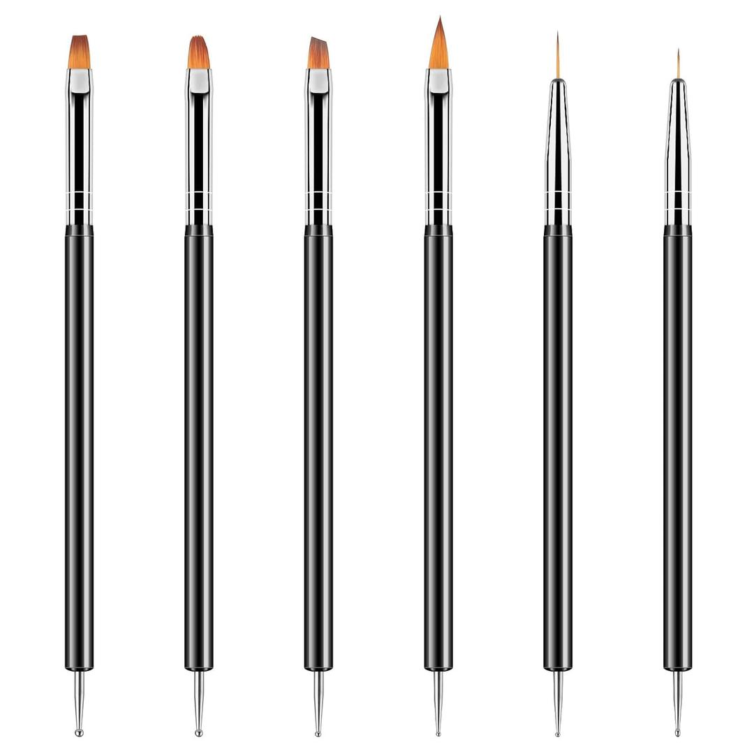 Artdone Nail Dotting Tools 6PCS Double-ended Nail Art Brushes Kit Nail Art Gel Polish Liner Brushes Design Pen For Nail Drawing And Nail Paint Brushes Small Detail Brushes (Black)