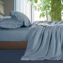 Shilucheng Tencel Sheets 4 Piece, 100% Eucalyptus Lyocell Sheets Set, Cooler Than Cotton and Linen, Summer Cooling Breathable Bed Sheets for Hot Sleepers, 16 Inch Deep Pockets (French Blue, Queen)