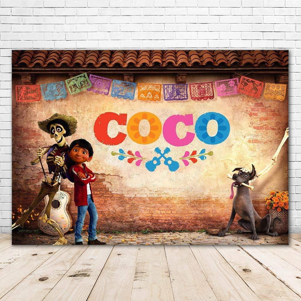 7x5 Background Vinyl Coco Backdrop Happy Birthday Vintage Red Brick Rustic Wall with Coco Boy Backdrops for Kids Party Banner