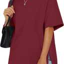 EasyGala Womens Cotton Oversized T Shirts Side Slit Tops Loose Fit Tee Crewneck Short Sleeve Summer Clothes 2026 (Red, S)