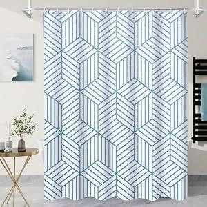 Litabel Blue Striped Shower Curtain, Geometric Art Decor Bath Curtain, Abstract Modern Minimalist Waterproof Fabric Shower Curtain Set, 72" x 72"