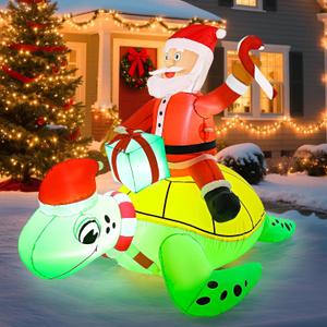 Christmas Inflatable Outdoor Decoration 4ft Blow Up Santa Claus Ride on Sea Turtle Yard Inflatables Decorations Xmas Winter Blowups Decor with Led Lights for Outside Lawn Garden Holiday Party