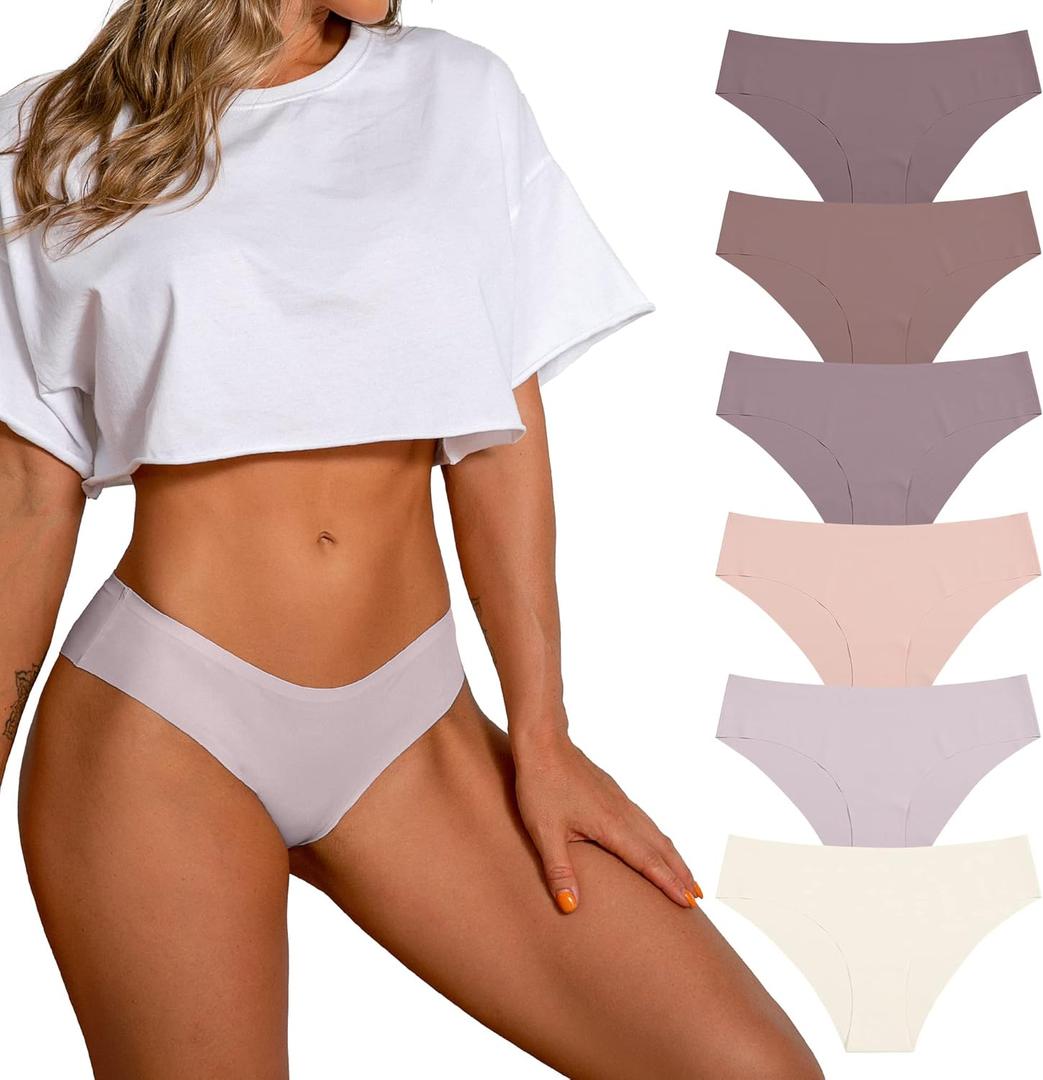 SHARICCA Women Seamless Cheeky Bikini No Show Panties Ladies Invisible Breathable Briefs Soft Stretch Underwear Multi Pack (X-Small, (6 Pack) Warm Soul)