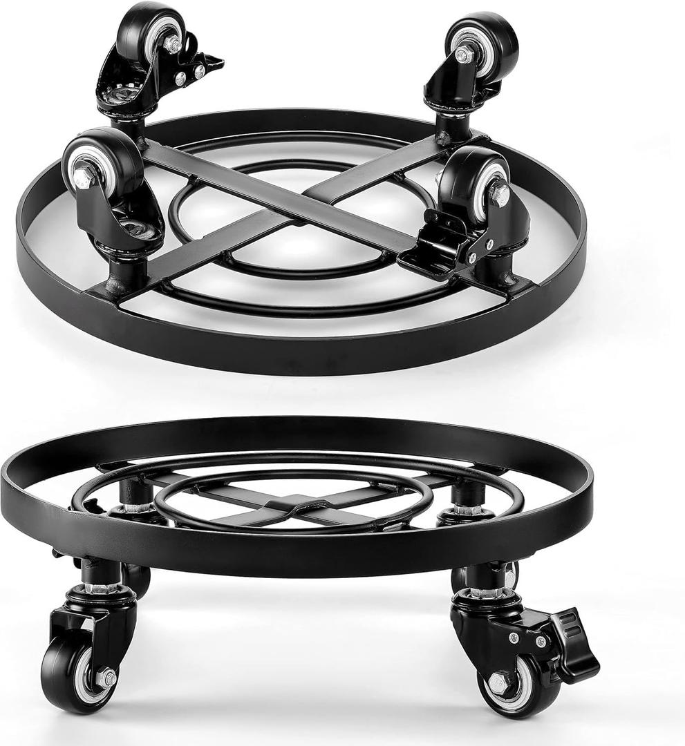 IDZO 2 Pack Upgraded Lockable Metal Heavy Duty Trolley Plant Caddy, Plant Stands, 12 Inch, 2 pcs (2PCS ROUND DARK)