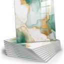 10pcs Marble Peel and Stick Backsplash Waterproof Washroom Wall Panels, Peel and Stick Tile, PVC Foam Wall Panels for Kitchen,Bathroom,Living Room,Green and Gold(Not Real Tile,11.8" x 11.8")