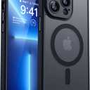 CANSHN Magnetic Compatible with iPhone 13 Pro Max Case, Upgraded [Full Camera Protection] [Compatible with Magsafe] [Translucent Matte] Shockproof Protective Phone Case Cover 6.7 Inch - Black