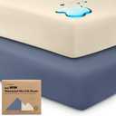 2-Pack Waterproof Pack and Play Sheets, Mini Crib Sheets Fitted for Boy, Girl - 38 x 26 Viscose from Bamboo Pack N Play Mattress Sheets for Graco, Toddler Playard Baby Crib Sheets Neutral(Maritime)