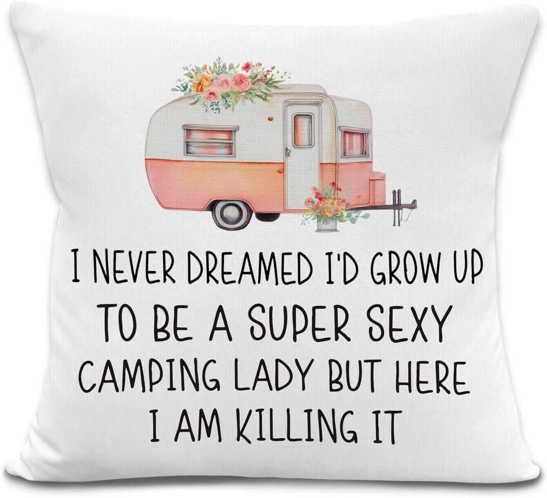 Camper Gifts Pillow Covers 18x18 Inches, Funny Sarcastic Decorative Pillowcase Cases, Camping Gifts for Women Throw Pillow Covers for Couch Sofa Bed Home Room Decor