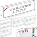 Kathfly 15 Pack Clear Acrylic Cubicle Name Plate Holders for Office, 8.5" Wide x 2" High x 1" Deep, Glass Wall Name Plate Holder Plastic Sign Tag Display Stand for Office Table Business Conference