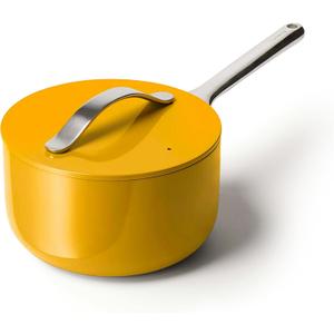 Caraway Nonstick Ceramic Sauce Pan with Lid (3 qt) - Non Toxic, PTFE & PFOA Free - Oven Safe & Compatible with All Stovetops (Gas, Electric & Induction) - Marigold