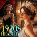 Feather Headbands Black 1920s Fascinator Hairbands Vintage 20s Hair Accessories for Women (White)