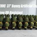 36'' Artificial Bunny-Shaped Topiary Double Ball Tree Pot UV-Resistant Bowknot Easter Decor Faux Boxwood Topiaries Plant for Porch Decor Outdoor/Indoor 2 Pack