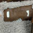 Brown faux leather bomber jacket with fleece lining, ribbed waistband and cuffs, zippered front pockets, S