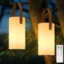 2-Pack Solar Table Lamp Outdoor Water-Resistant LED Portable Solar Lantern Warm RGB Rechargeable Cordless Lights for Patio Deck Camping (Bronze)