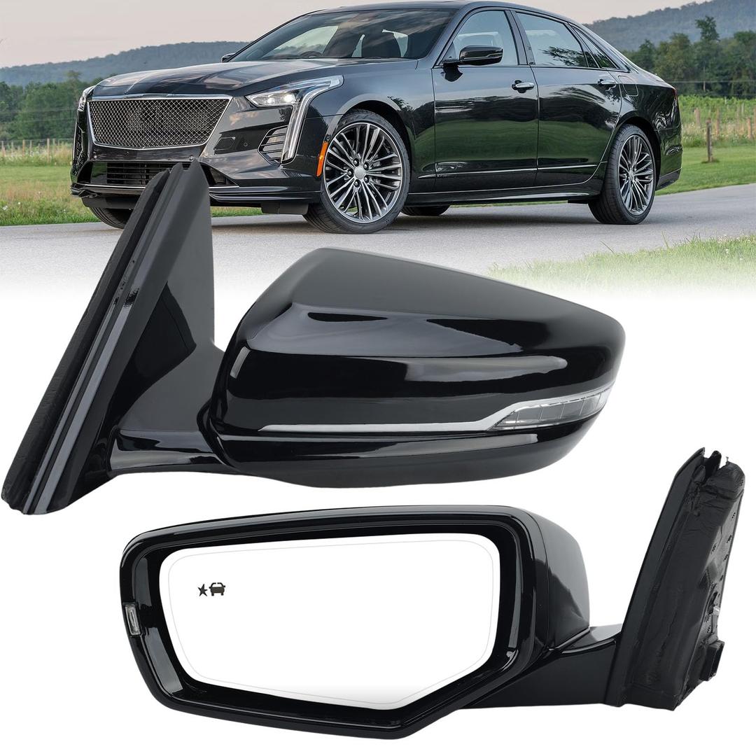 vefix Left Driver Side Mirror Compatible with 2020-2024 Cadillac CT5 Left Side Rear Door Mirror with Heated Blind Spot Puddle Lamp Turn Signal 14 Pins 84320682 84920677 2948497