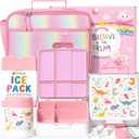 Fimibuke Kids Bento Snack Lunch Box with 4 Compartment, Insulated lunch Bag, Stainless Steel Vacuum Thermos Food Jar, Ice Pack, Utensils Set, Birthday Gift for Age 3-12 Back to School Toddler Girl Boy (A4.White Dinosaur)