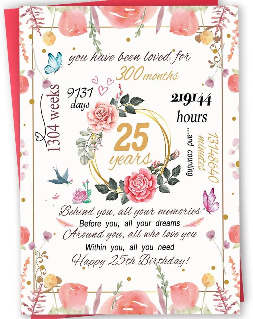 25th Birthday Card, Funny 25th Birthday Decorations for Women, Lovely 25th Birthday Gifts for Daughter, Best Gifts for 25 Year Old Female