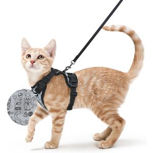 rabbitgoo Cat Harness and Leash for Walking, Escape Proof Soft Adjustable Vest Harnesses for Cats, Easy Control Breathable Reflective Strips Jacket, Doodle Gray,S