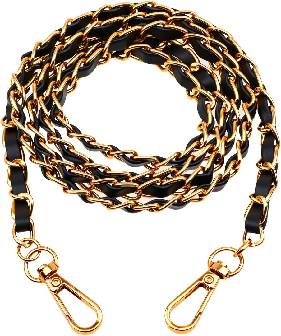 Metal Bag Chain Strap, 47'' Wallet Chain Strap Replacement Bag Straps Purse Straps Replacement Crossbody with Buckle DIY Bags Chains Accessories (Gold)