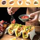 Taco Holders Set of 2, Porcelain Large Taco Tray with Handles, Reusable and Stackable Taco Plates, Perfect for Burritos and Tortillas Holder Handles, Oven & Microwave Safe