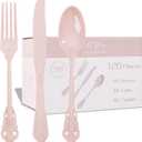 WDF 120 Pieces Heavy Duty Pink Plastic Cutlery Set - Disposable Utensils - Disposable Flatware Includes 40 Forks, 40 Spoons, 40 Knives for Party Baby Shower Wedding Spring Easter