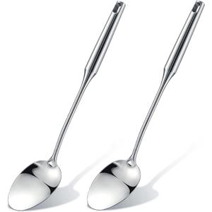 2 Pcs Stainless Steel Cooking Spoon, 18'' Large Stainless Steel Solid Serving, Basting Spoon for Cooking, Kitchen Non-stick and Heat Resistant, Dishwasher Safe, Easy to Clean