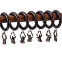 24 Pack Wooden Curtain Rod Rings with Clips, Farmhouse Retro Brown 1.77 Inch Inner Diameter for 1.3-1.5 Inch Curtain Rod Poles