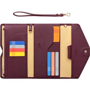 ZOPPEN Passport Holder Women Travel Wallet (Ver.5) for Women Rfid Blocking Passport Cover Case Document Organizer Wrist Strap (#1 wine red Ver.5)