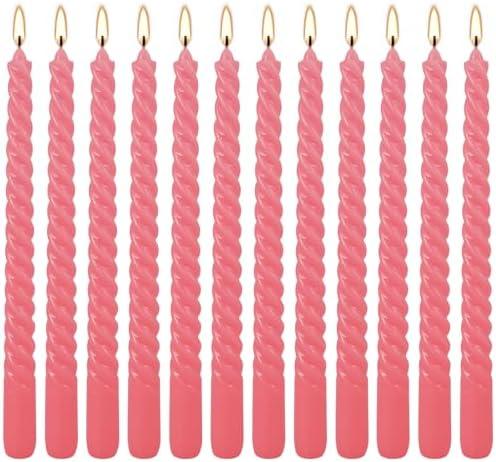 11-Pack Pink Spiral Taper Candles – 10 Inch Elegant Dripless & 10-Hour Burn – Long-Lasting Decorative Candles for Weddings, Birthdays, Parties, Church, Home Decor & Romantic Dinners
