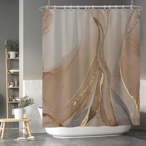 Baocicoo Brown Gold Marble Shower Curtain Set Golden Cracked Lines Modern Shower Curtains for Bathroom Living Room Decor Polyester Durable Waterproof Curtain for Bathroom with Hooks 60x72 Inches (60W x 72H)