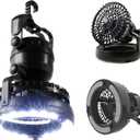 Camping Lantern with Fan - Weather-Resistant Camping Light with 18 LED Bulbs and High and Low Fan Settings - Camping Accessories by Wakeman (Black)