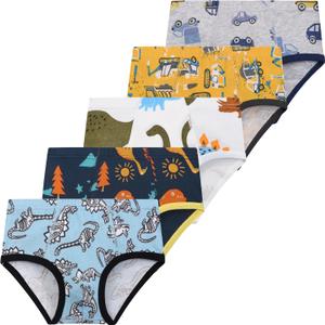 Boys Fashion Soft 100% Cotton Tagless Brief 5 Pack Breathable Underwear for Little Kid Boys