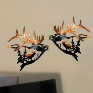 WIBOTA 2Pcs Rustic Metal Elk Wall Art Decor Cabin Hunting Decor Deer Hanging Art Moose Wildlife Pictures In Western Home Bedroom Farmhouse Garden Outdoor Vintage Flying Animal Artwork Handcraft Gifts