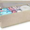Tampon Holder for Bathroom, Bathroom Storage Containers with Lid, Adjustable Divider Feminine Product Organizer, Tampon Organizer, Bathroom Accessories Decor Boxes (Beige, 1-Pack)