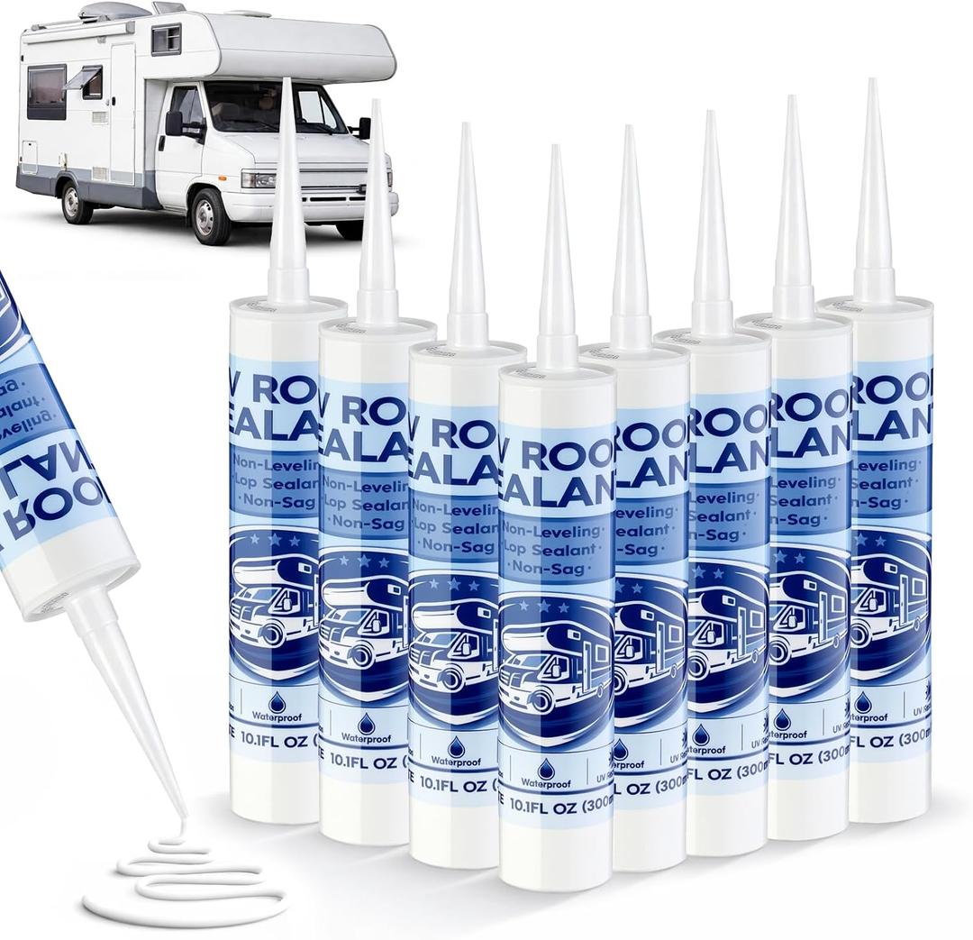 Threlaco 8 Pack Non Leveling Rv Roof Sealant 10 oz Non Sag Lap Sealant for Rv Roof, Windows, Skylight, Campers Waterproof Caulking Sealer for Vertical Surface