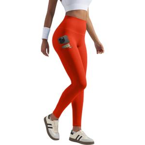 Postropaky Women's Fleece Lined Waterproof Leggings, High Waisted Winter with Zipper Pockets (Orange Red)