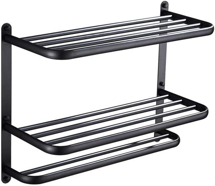 Towel Rack for Bathroom, DEWVIE 23 Inch Tower Holder with Tower Bars, SUS 304 Stainless Steel Lavatory Bath Towel Shelf Towel Hanger Wall Mount, 3-Tier (Matte Black)
