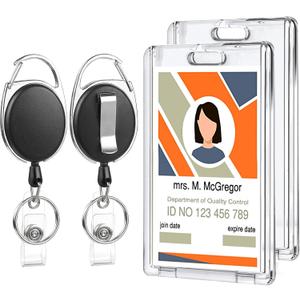 2 Set Badge Holder Retractable Clip Heavy Duty Badge Reel with Acrylic Clear Vertical ID Card Badge Holders for Work Office Nurse Teacher Student