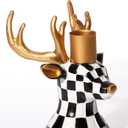 WDS WONDROUS Christmas Candle Holders Reindeer Black White Set of 2  Deer Taper Candle Holders with Gold Antlers & Check Pattern, Holiday Candlestick Holders for Table Centerpiece, Mantel & Gift