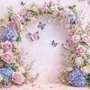 10x8ft Pink Butterfly Floral Backdrop Baby Shower Colorful Flowers Backdrops for Photograph Background Wedding Girl Birthday Table Cake Party Decorations Photo Studio Props